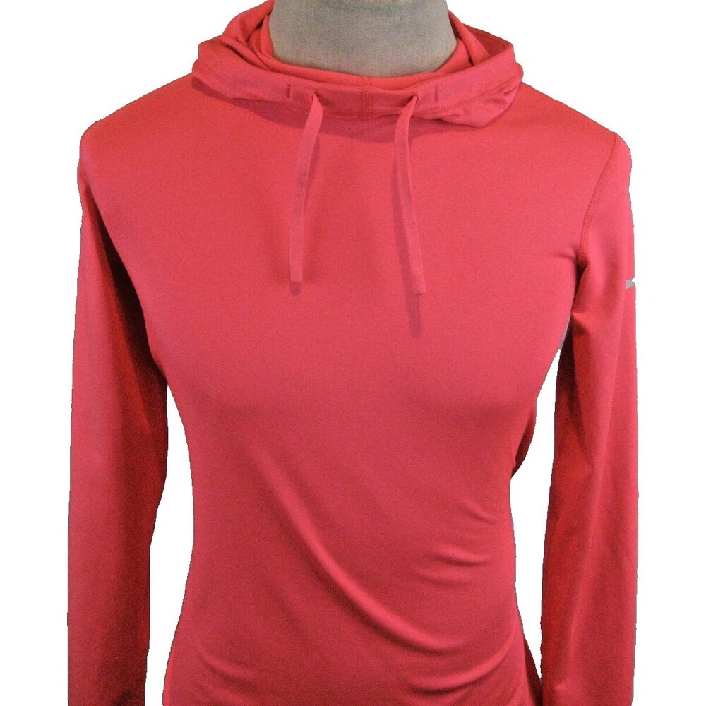 Womens Nike Pro Pink Hi Neck Hoodie Sweatshirt w Thumbhole Sleeves sz L - Picture 2 of 4